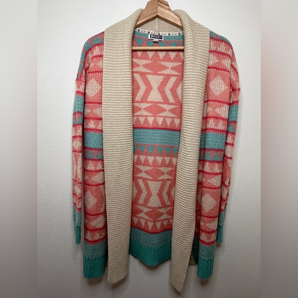 Y2K Roxy Early Doors Southwest Aztec Print Open-Front
Cardigan Sweater Size XS